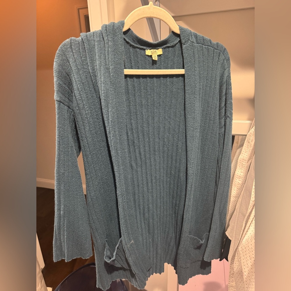 Women's Blue Open-Front Sweater